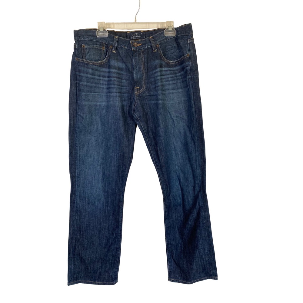 Lucky Brand Mens Straight Leg Jeans Dark‎ Wash Indigo Denim 36x32 7M11682